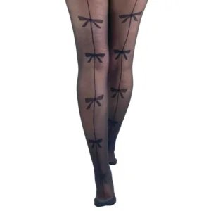 Black Bow Back Seam Retro Curvy Super Stretch Strømpebukser - Pamela Mann