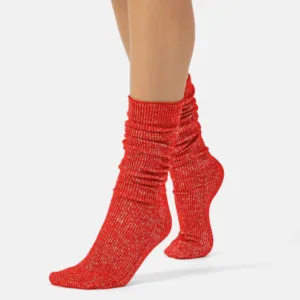 Glitter rib strømper - Red - Cette