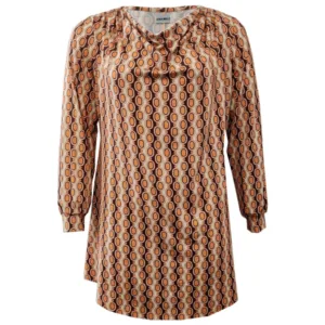 Plus size bluse - Natsu Retro Pearls Cognac - Amamiko
