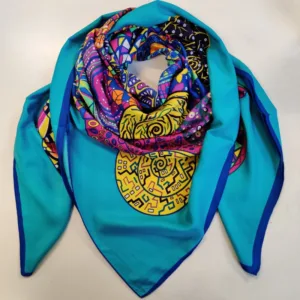 Silke Tørklæde Turkis Cirkel - Soft Beauty