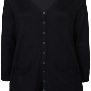 Halvlang Cardigan - Strik - Kogle - Sort - Zhenzi billede