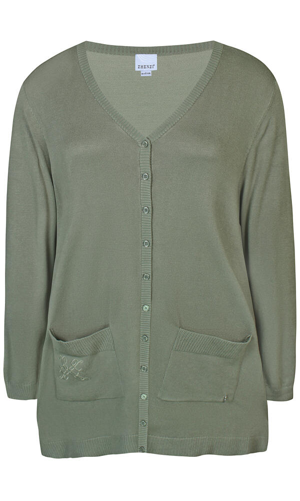 Halvlang Cardigan - Strik - Kogle - Grøn - Zhenzi billede