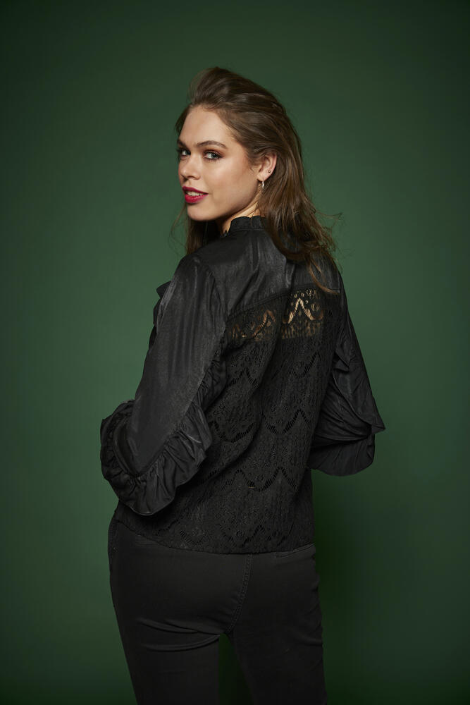 Skjortebluse - Rose - Sort - ZE-ZE billede