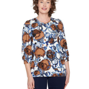 Bluse - 3/4 ærmet - Blå/Brun Mix - Brandtex billede