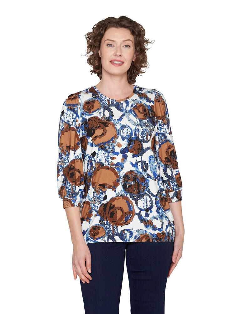 Bluse - 3/4 ærmet - Blå/Brun Mix - Brandtex billede
