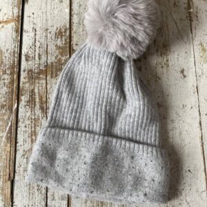 Hue - Strik - Lys Grå - Vanting billede