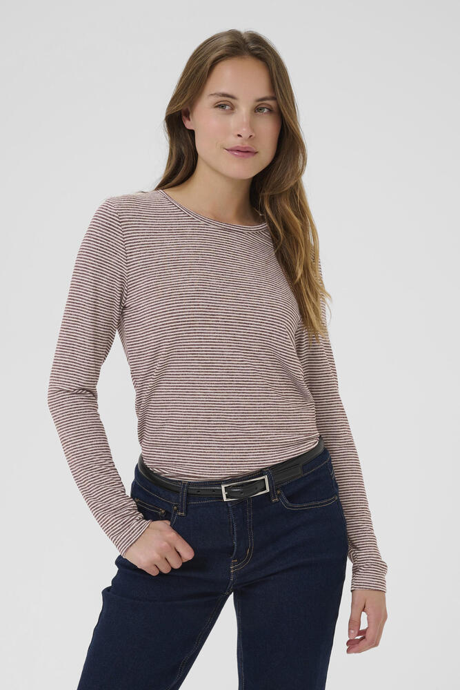 Langærmet T-shirt - CUalexandra - Bordeaux/Whitecap Stripe - Culture billede