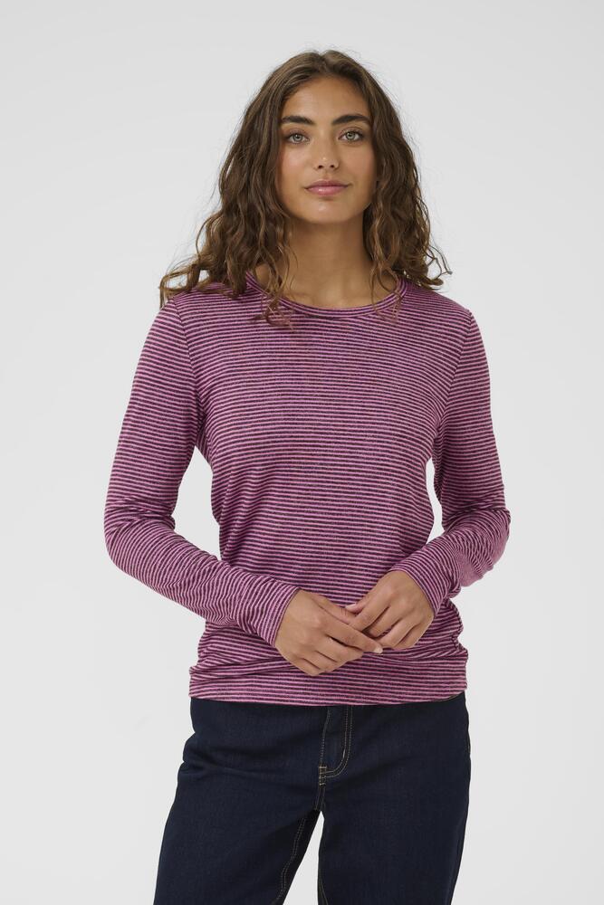 Langærmet T-shirt - CUalexandra - Pink/Brown Stripe - Culture billede