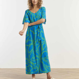 Maxi Kjole - Graphic Floral - Cobalt Blue/Green - Smashed Lemon billede