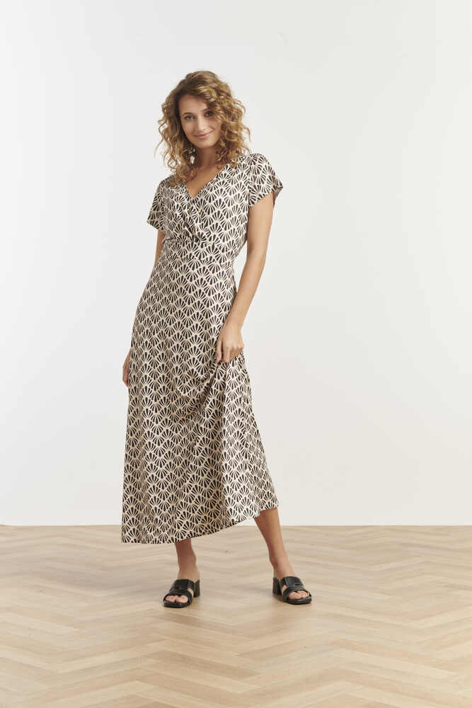 Maxi Kjole - Shell Print - Offwhite/Black - Smashed Lemon billede