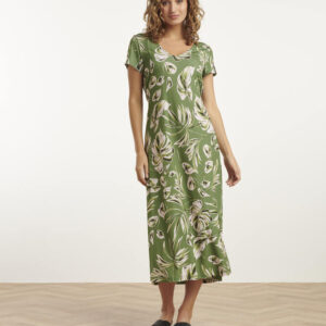 Midi Kjole - Leaf Print - Army/Light Green - Smashed Lemon billede