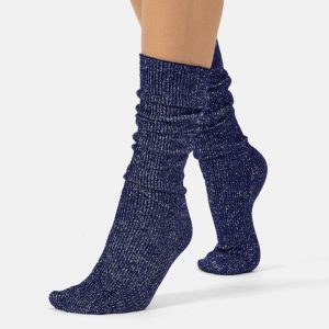 Glitter rib strømper - Navy - Cette