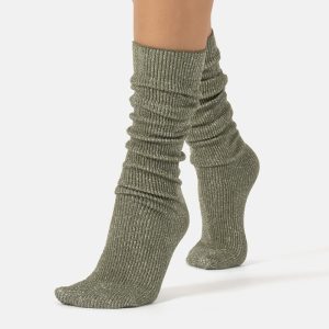Glitter rib strømper - Olive Green - Cette