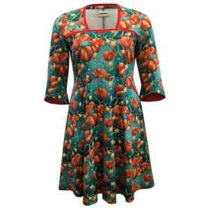 Plus size kjole - Genkei Red Tulips - Amamiko